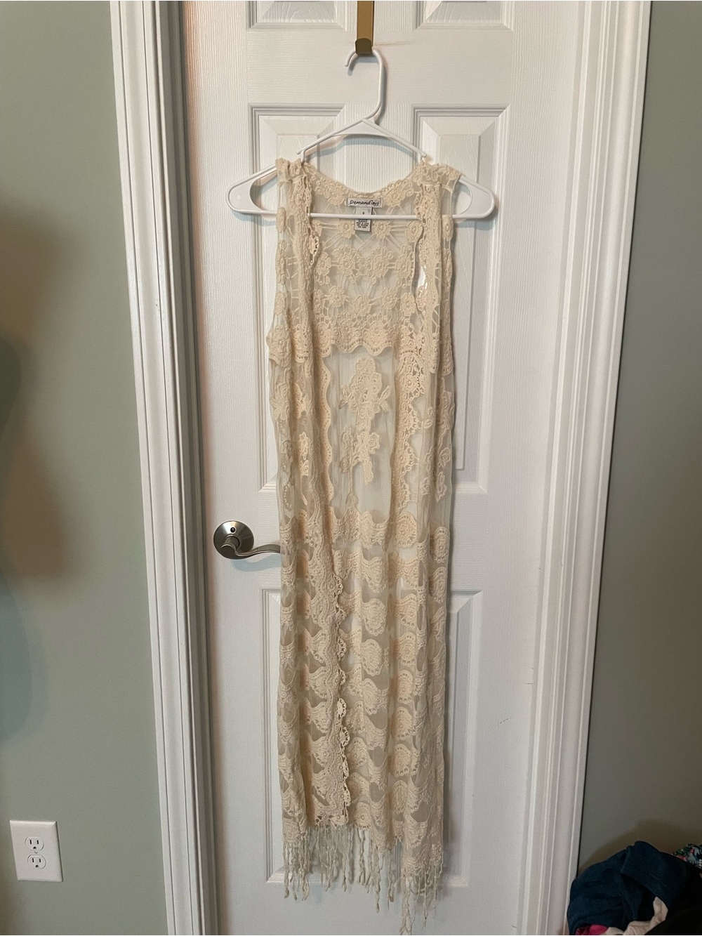 Demanding Boho Crochet Lace Long Duster Vest - Cream